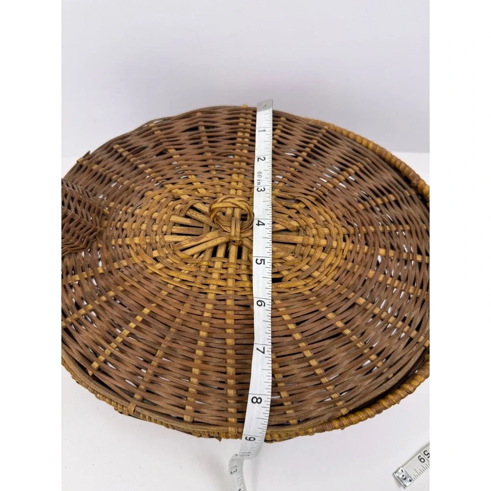 Vintage Woven Wicker Turkey Duck Basket with Lid Farmhouse Rattan Decor